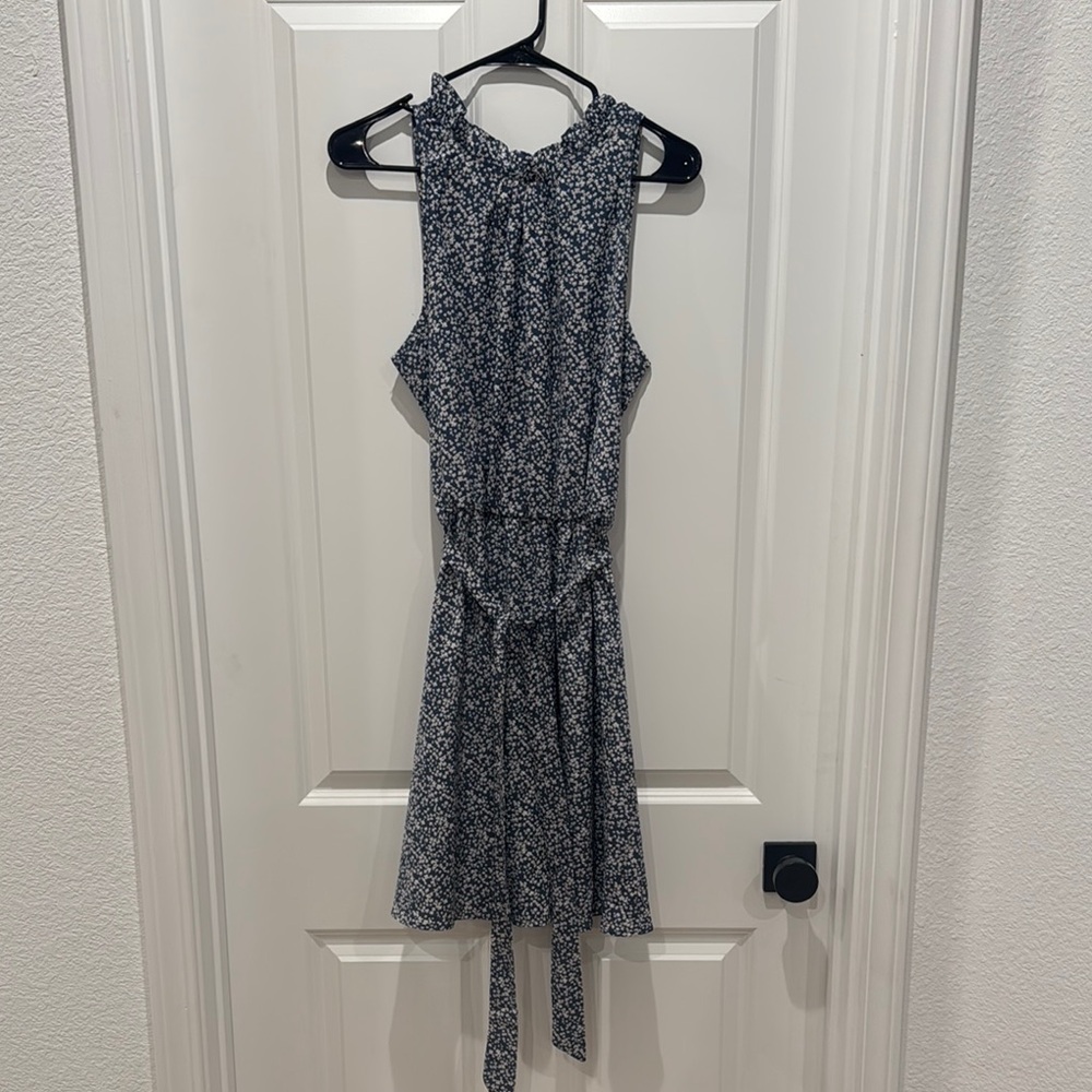 Floral Sleeveless Dress - Blue and White